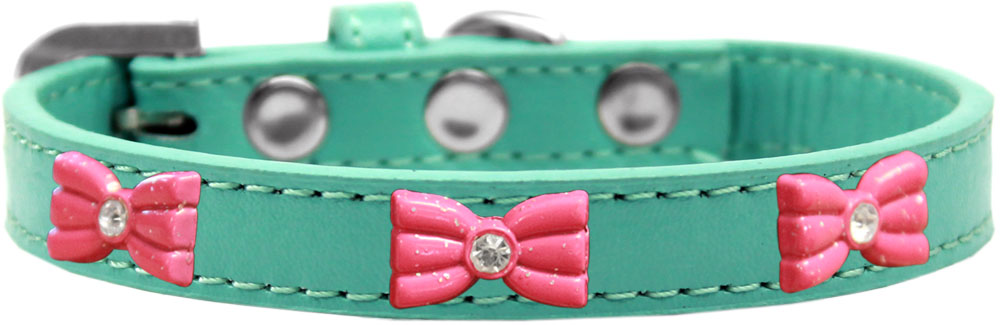 Pink Glitter Bow Widget Dog Collar Aqua Size 12
